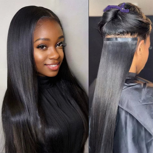 Straight Tape in Hair Extensions 100% Remy Human Hair Seamless Skin Weft Tape Hair Extensions Natural Black Hair for Women Tape